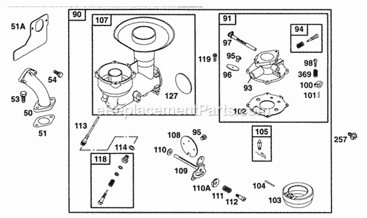 Carburetor Assy Diagram and Parts List for  Briggs and Stratton Engine
